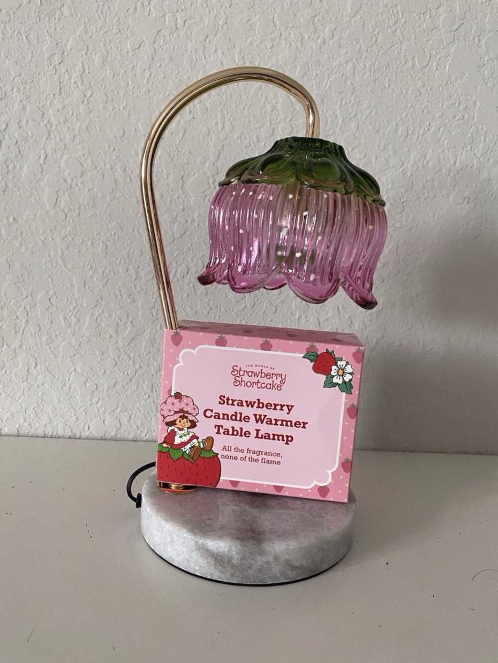 Strawberry Shortcake Candle Warmer Lamp Glass Shade PINK W/Marble Base VIRAL NEW